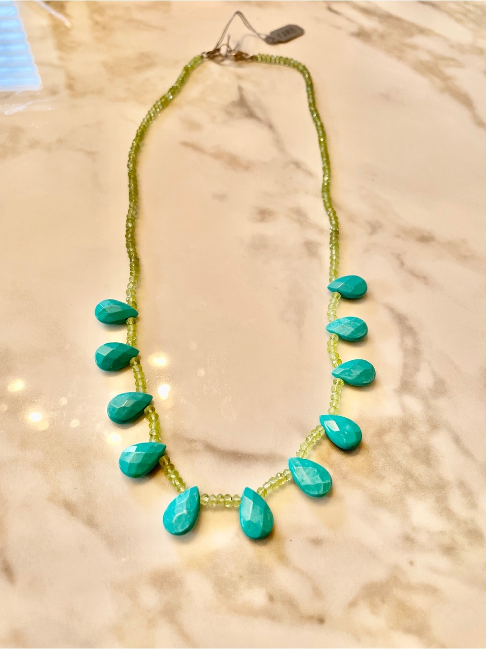 Zoë B Green Bead Necklace with Teardrop Turquoise Stones